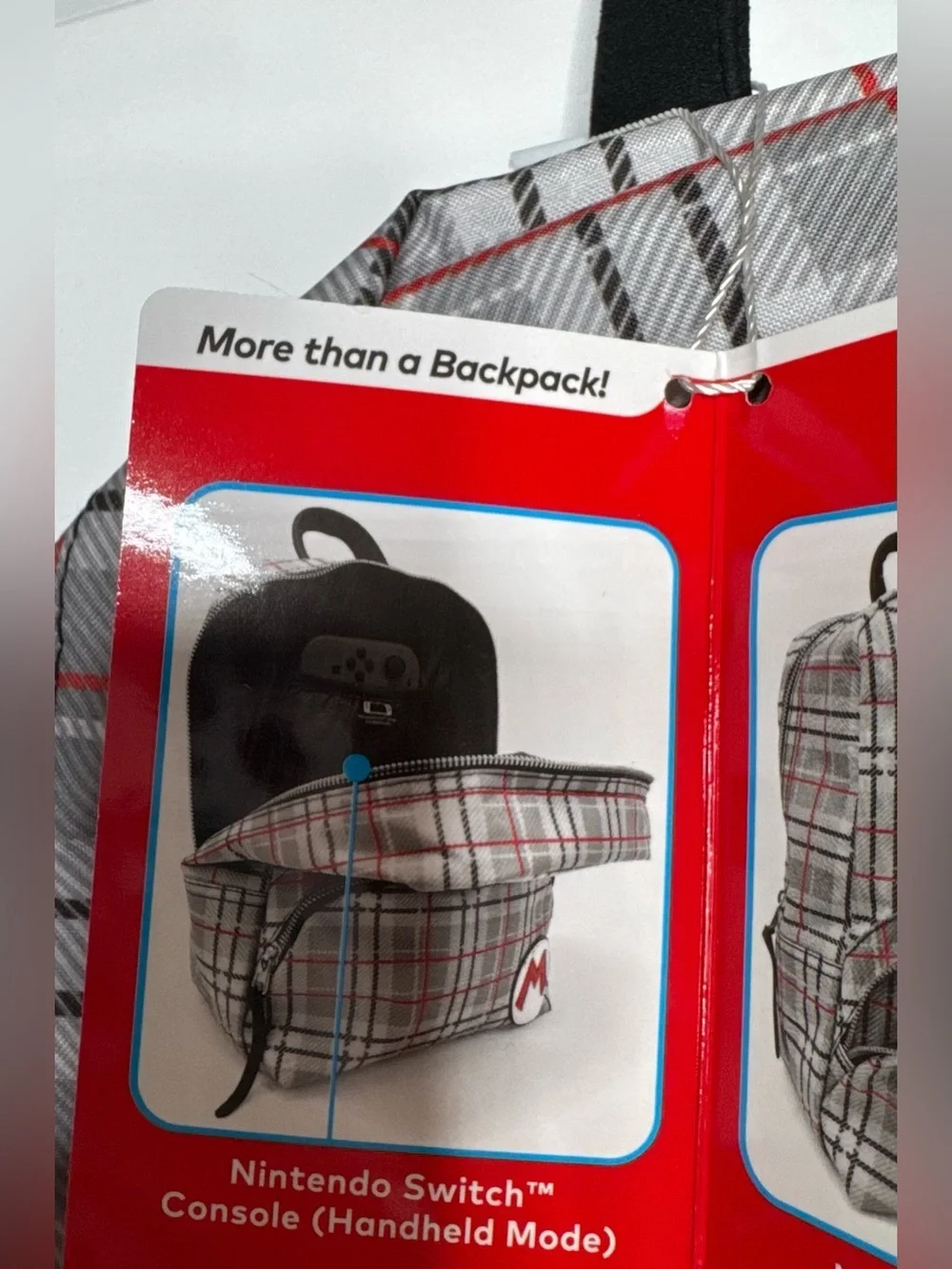 Nintendo switch Super Mario Plaid pattern Mini Backpack with Red 'M' Patch game